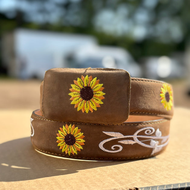 Cinto Vaquero para Mujer de Gamuza Original Color Camel Girasoles