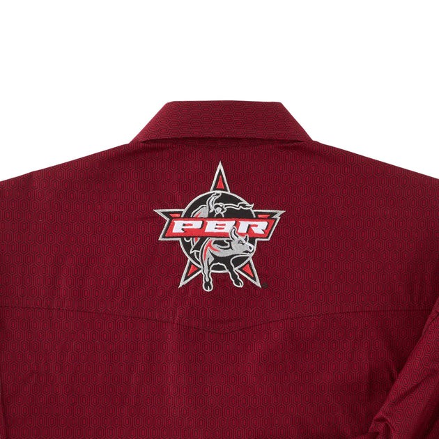 Wrangler Men's PBR® Logo Red/Black Long Sleeve Western Snap