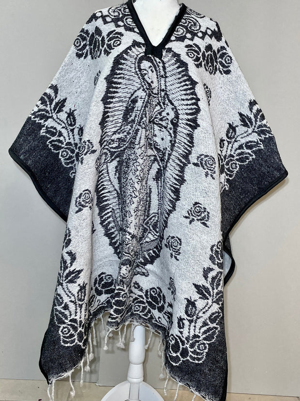 GABAN VIRGEN DE GUADALUPE NEGRO GRIS Virgen de Guadalupe Poncho Sarape Gaban, Guadalupe Sarape