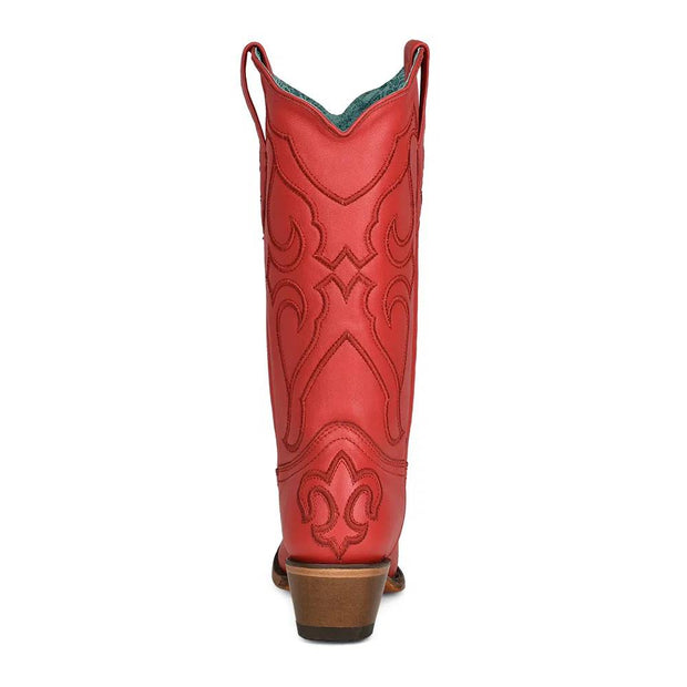Corral Women's Matching Stitch Pattern & Inlay Western Boots - Snip Toe RED