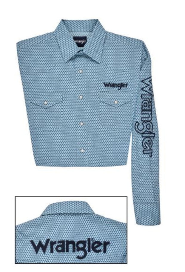 Wrangler Mens Logo Long Sleeve Western Snap In Blue