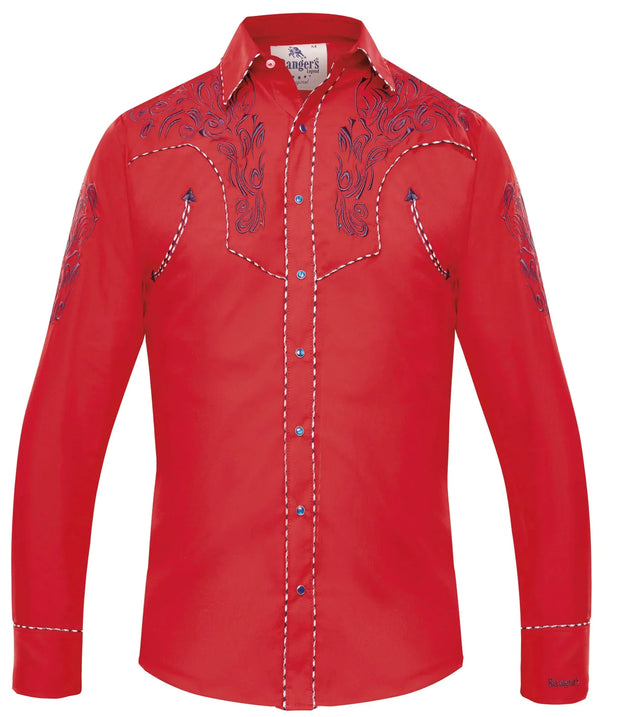 Camisa Cowboy Roja con Bordado Negro Ranger's para Hombre