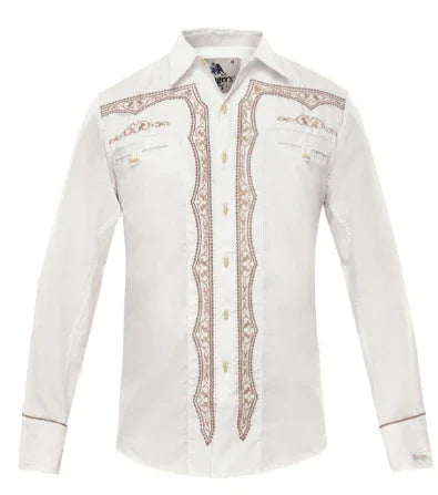 Camisa Vaquera para Hombre Ranger's Color Blanco con Bordado Bronce