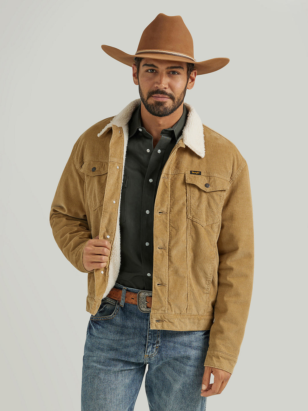Wrangler Men's Cowboy Cut Sherpa Lined Corduroy Brown Jacket