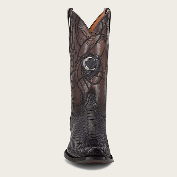 Cuadra Mens Engraved black python leather western boot 1J1NPH