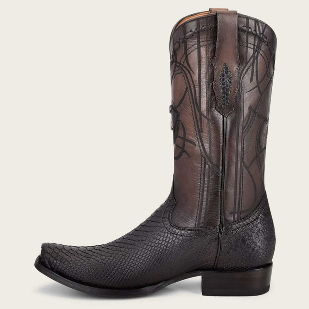 Cuadra Mens Engraved black python leather western boot 1J1NPH
