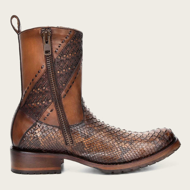 Cuadra Mens engraved honey python leather boot