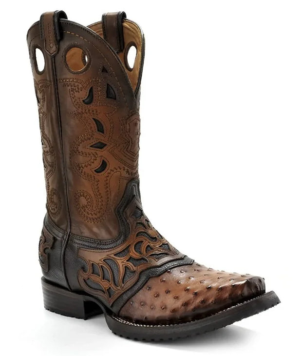 Cuadra Mens Boots With Genuine Ostrich Leather Flame Honey The Little Ranch