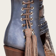 Cuadra Womens genuine python blue leather bootie
