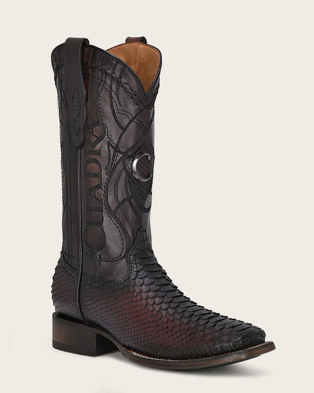 Cuadra Mens ENGRAVED MAHOGANY PYTHON WESTERN BOOTS CU746