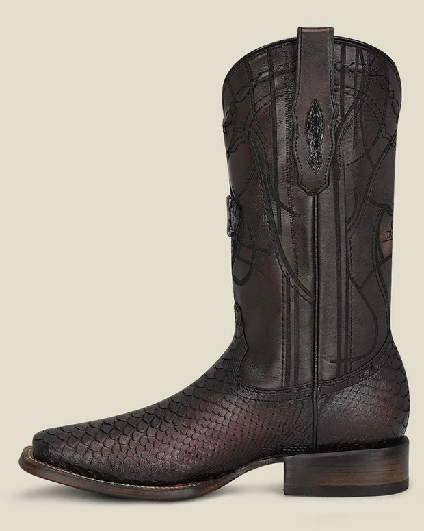 Cuadra Mens ENGRAVED MAHOGANY PYTHON WESTERN BOOTS CU746