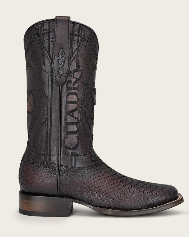 Cuadra Mens ENGRAVED MAHOGANY PYTHON WESTERN BOOTS CU746