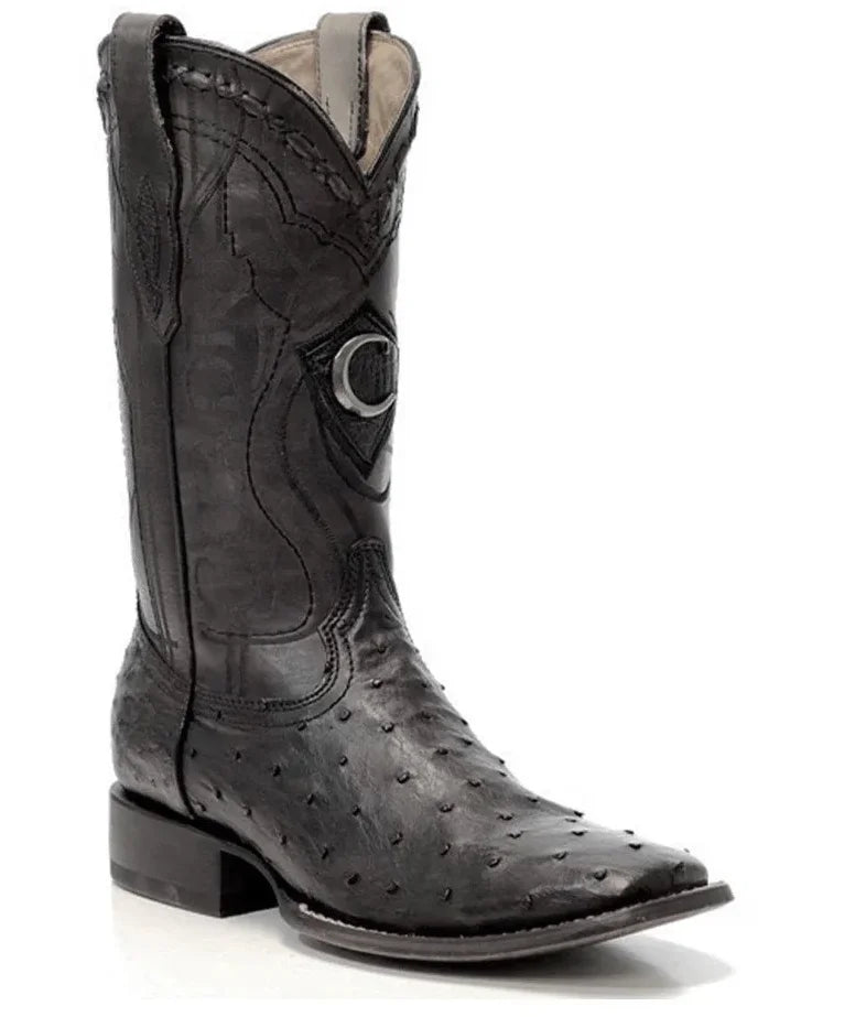 Cuadra Mens black classic cowboy rodeo ostrich leather boots The Little Ranch