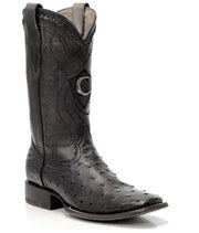 Cuadra Mens black classic cowboy rodeo ostrich leather boots