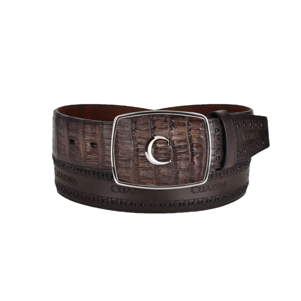 Cuadra Men's Engraves Brown Caiman Leather Western Belt BC279