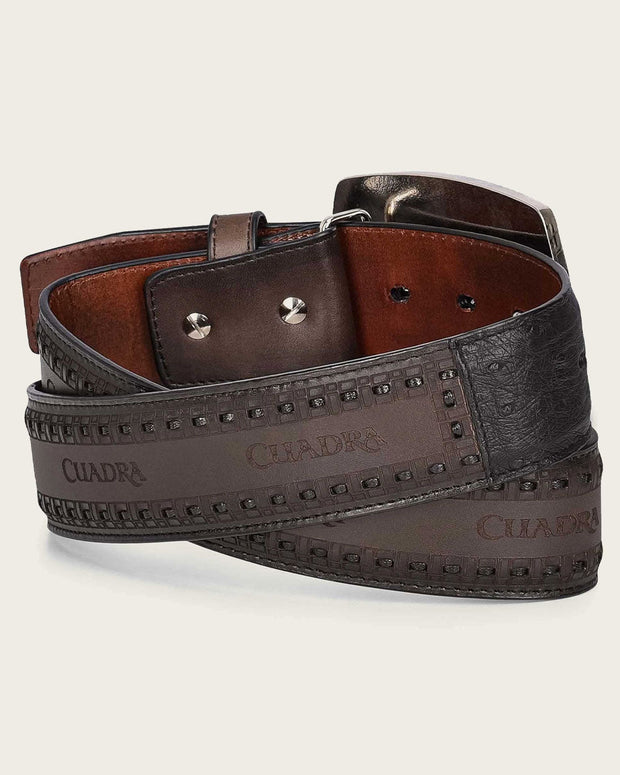 Cuadra Mens Black Western Ostrich Belt BC205