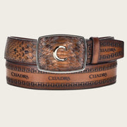 Cuadra Mens Honey Engraved Python Leather Western Belt
