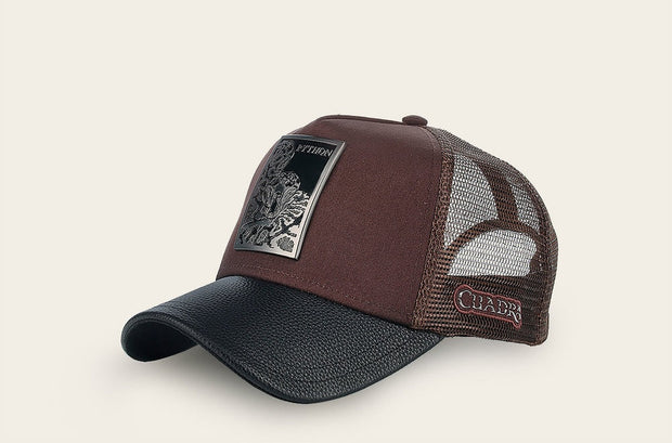Cuadra Men's Python Metal Patch Leather Cap CC118 - Dark Brown