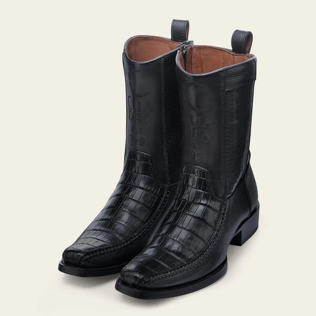 Cuadra Mens Engraved Black Fuscus Western Boots