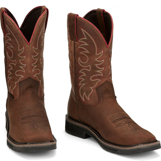 Justin Men's Driller II 11" Waterproof Western Work Boot -Brown- SE3116