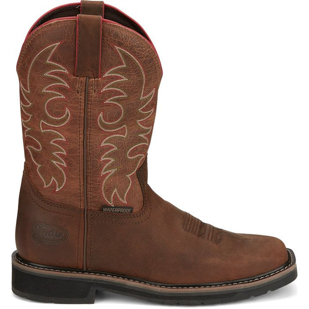 Justin Men's Driller II 11" Waterproof Western Work Boot -Brown- SE3116