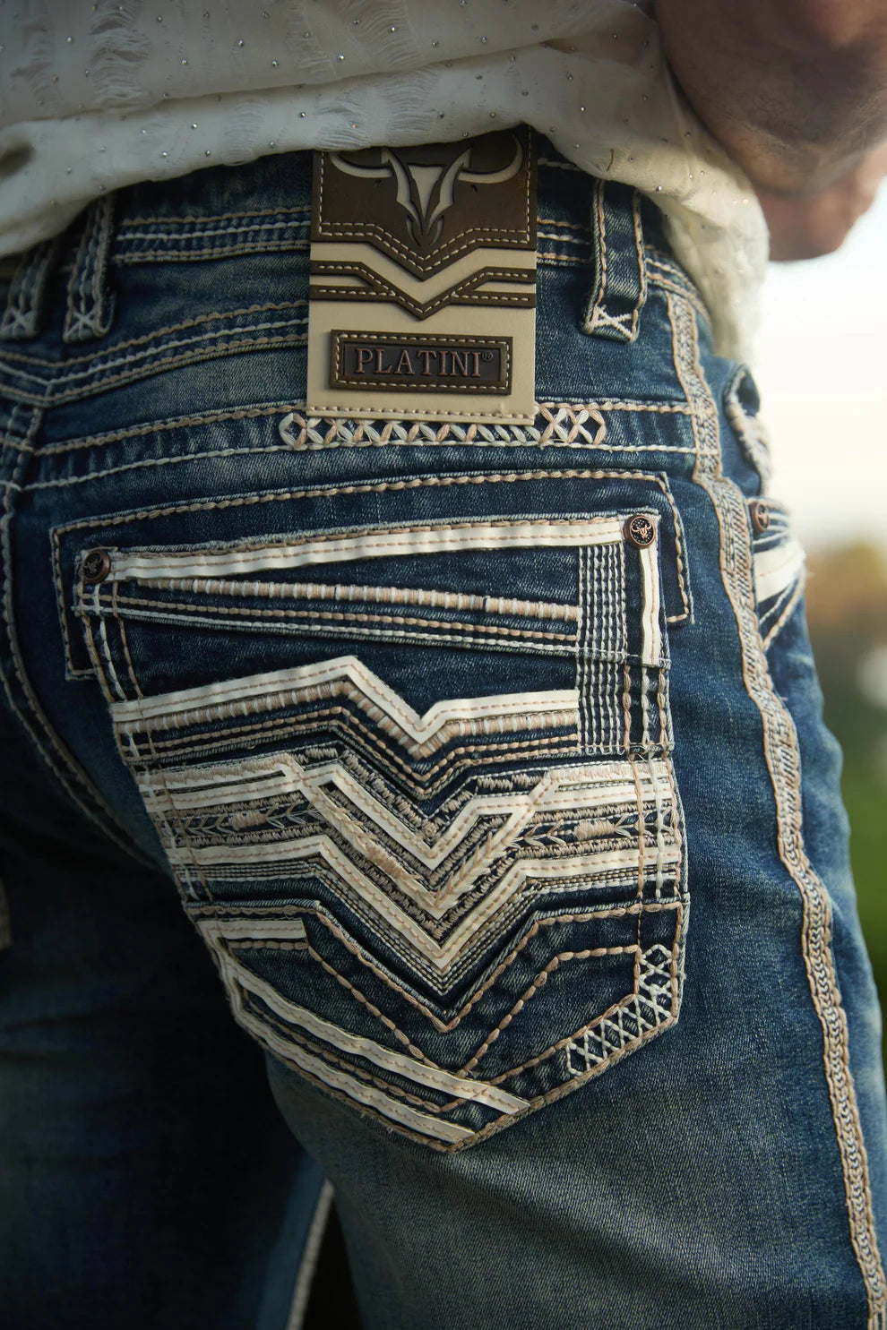 Platini Mens Blue Triple Stitch Signature Denim Pants PHD 10766