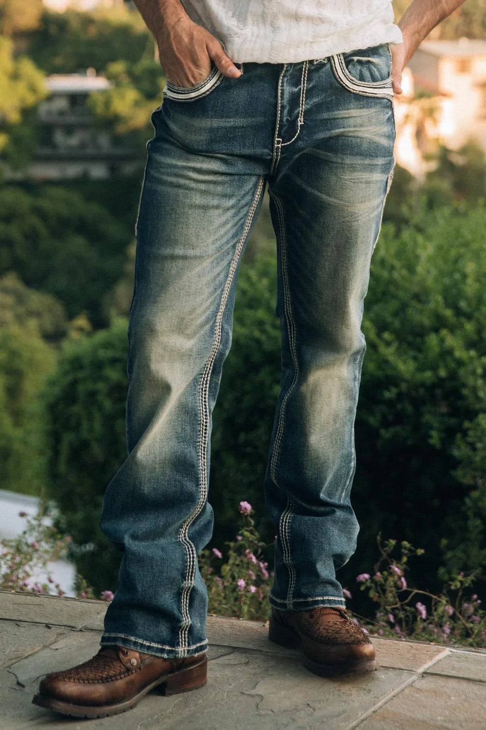 bluegreen　３点 Platini Mens Blue Triple Stitch Signature Denim Pants PHD 10766