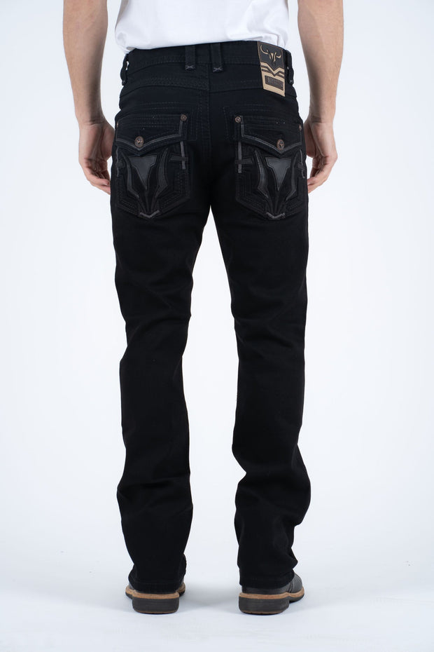 Platini Holt Men's Jet Black Slim Boot Cut Jeans