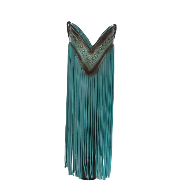 Corral Ladies Crystals & Lamb Fringe Turquoise Western Boots C4077