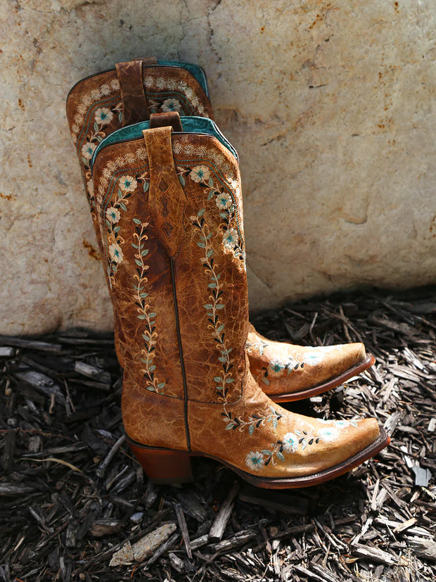 Corral Women's Glow Floral Embroidery Snip Toe Western Boots A4439