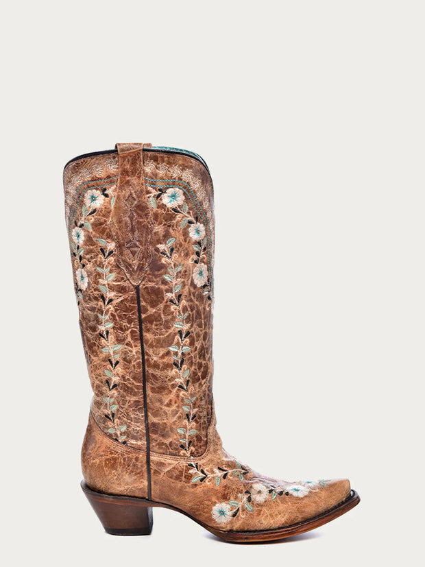 Corral Women's Glow Floral Embroidery Snip Toe Western Boots A4439
