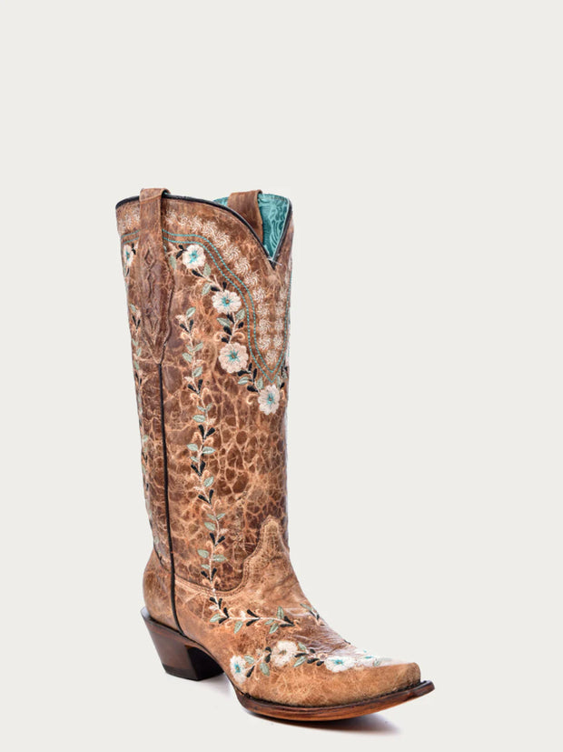 Corral Women's Glow Floral Embroidery Snip Toe Western Boots A4439