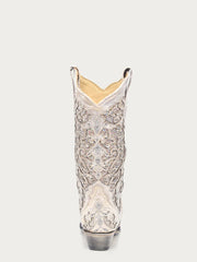 Corral Women's White Leather Glitter Inlay Cowgirl Boots A3322