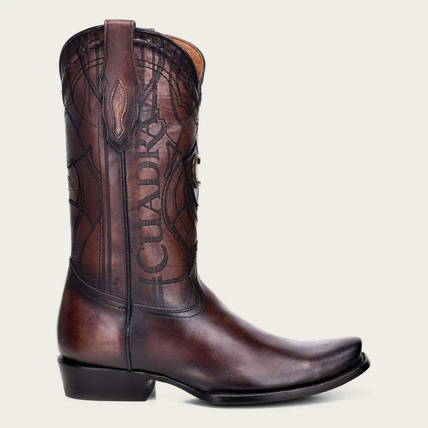 Western engraved brown boot