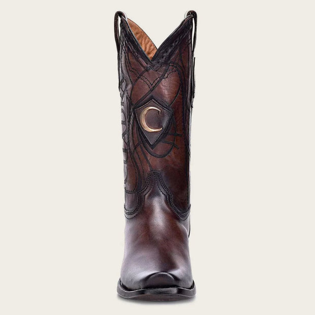 Western engraved brown boot