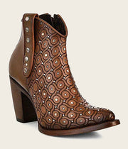 Cuadra Womens Handwoven brown leather bootie with Austrian crystals