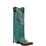Corral Ladies Crystals & Lamb Fringe Turquoise Western Boots C4077