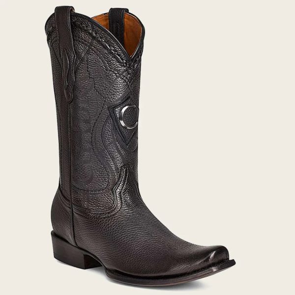 Cuadra Engraved Cowboy black leather boots with metallic