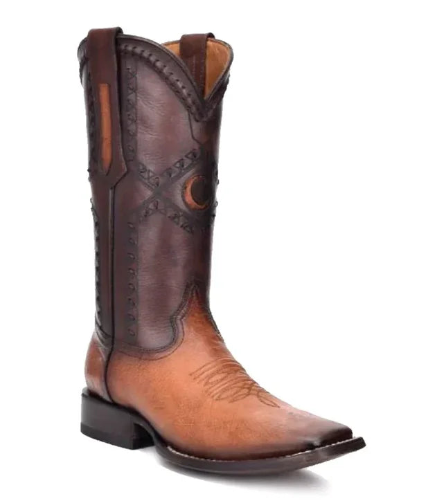 Cuadra Mens Ostrich Belly Flame Miel Wide Square Toe