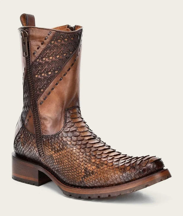 Cuadra Mens engraved honey python leather boot CU425