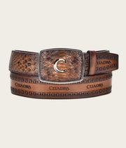 Cuadra Mens Honey Engraved Python Leather Western Belt