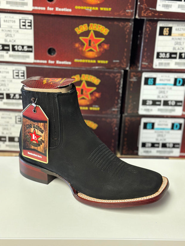 82BM LOS ALTOS BOOTS NOBUCK BLACK WIDE SQUARE TOE ANKLE BOTIN