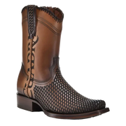 Cuadra Men's Denver Brown Laser & Woven Narrow Square Toe Boots CU817