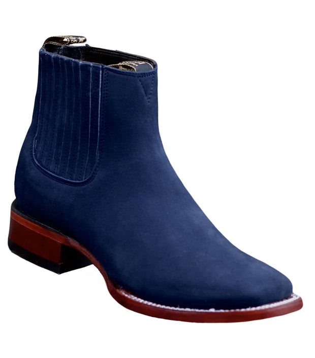 Los Altos Boots Nobuck Navy Blue Wide Square Toe Ankle Boot Botin