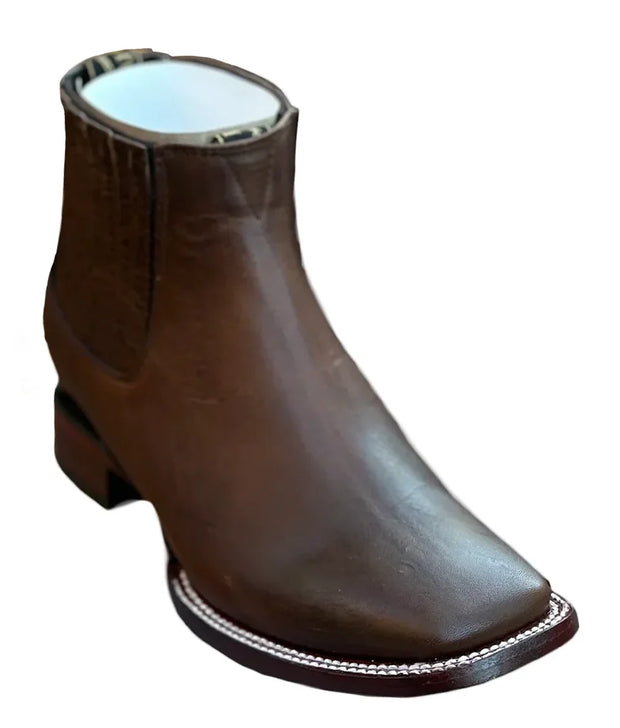 Los Altos Mens Boot Wide Sq. Toe Rage Walnut Leather Sole Botin