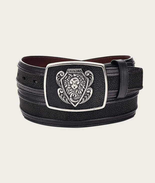 Cuadra Mens black leather western belt with genuine stingray leather