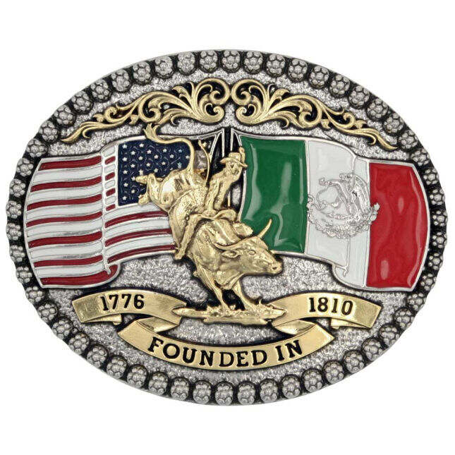 Mexico Mexican Flag Belt Buckle Big Country gold Silver Metal Western  Cowboy Men Style New
