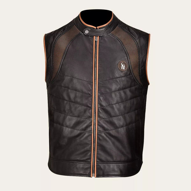 CUADRA Men's Black Lamb Leather Casual Vest
