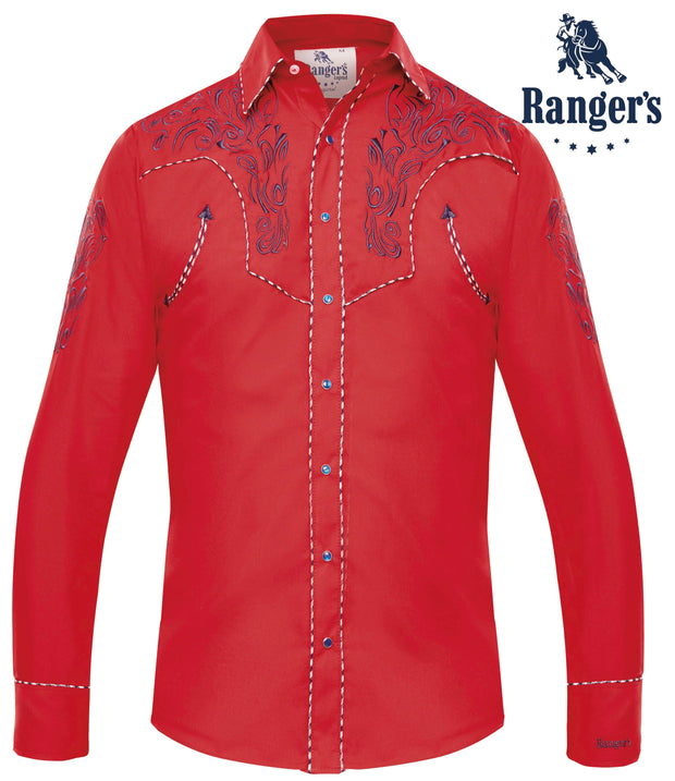 Camisa Cowboy Roja con Bordado Negro Ranger's para Hombre