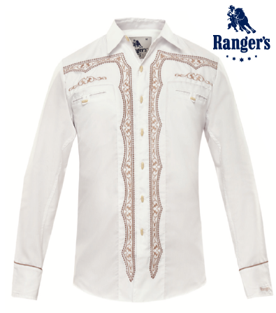 Camisa Vaquera para Hombre Ranger's Color Blanco con Bordado Bronce